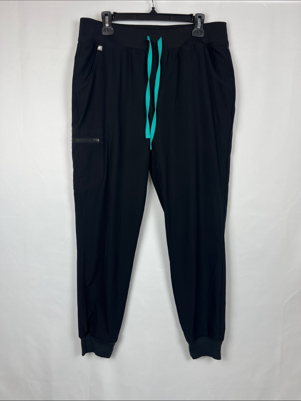 FIGS Zamora Lined‎ Black Jogger Scrub Pants with Teal Drawstring- Size L Tall
